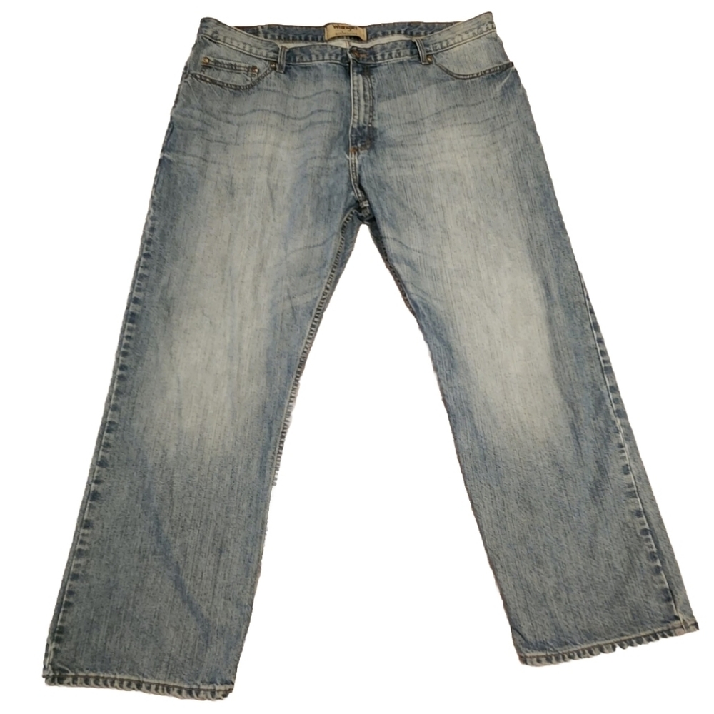 Vintage Wrangler Blue Denim Jeans Light Acid Wash Men's Relaxed Fit 42x30